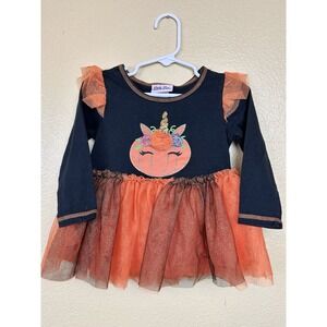 Little Lass 2t Girls Orange Black Halloween Unicorn Pumpkin Sparkle Glitter Tutu